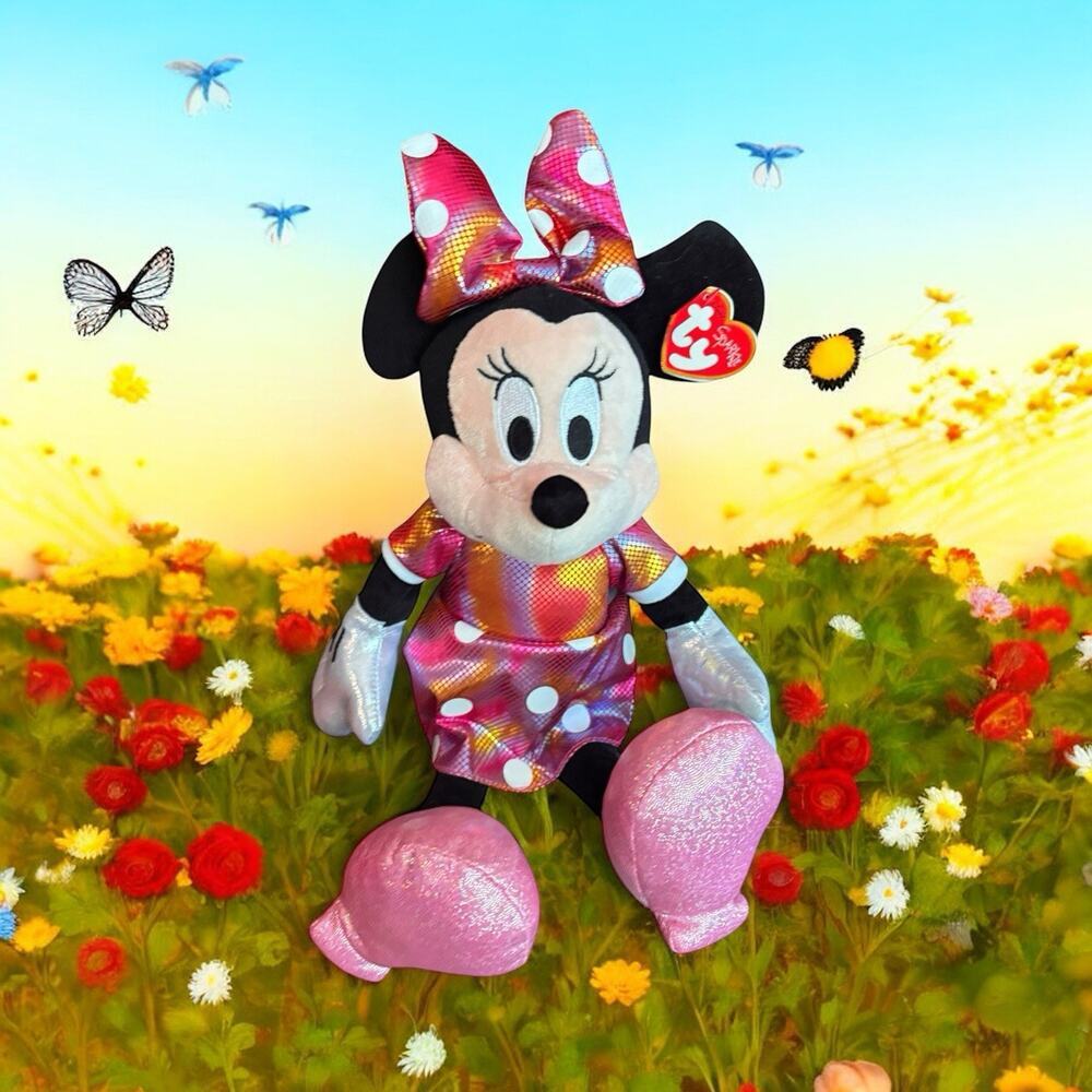 NWT Disney's Minnie Mouse Ty Sparkle Pink Purple Polka Dots Bow Heels 16" Tall